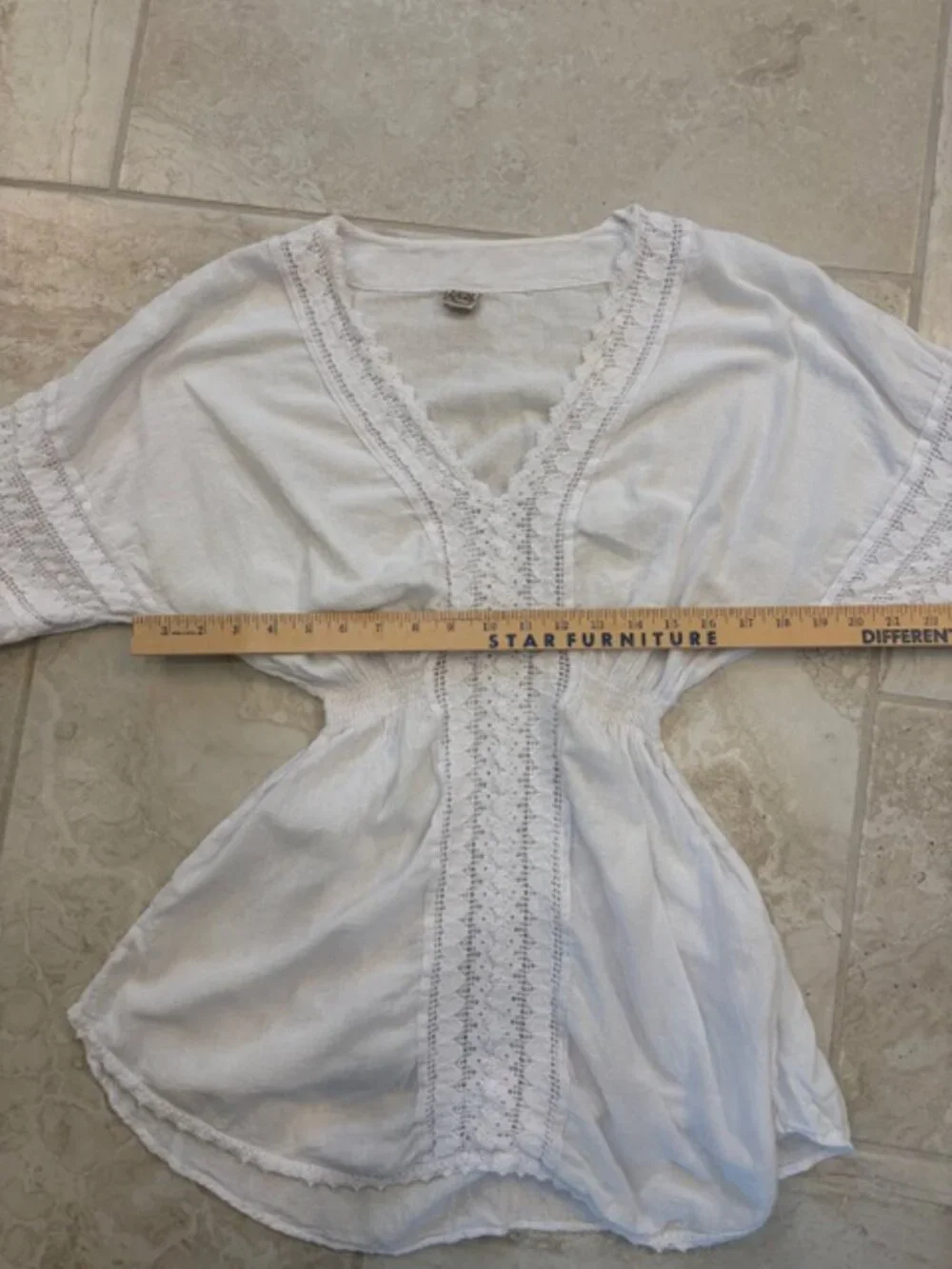 Blanco by Nature Womens White Peru Cotton Tunic Sz Med Crochet Boho Ethereal - Picture 10 of 11